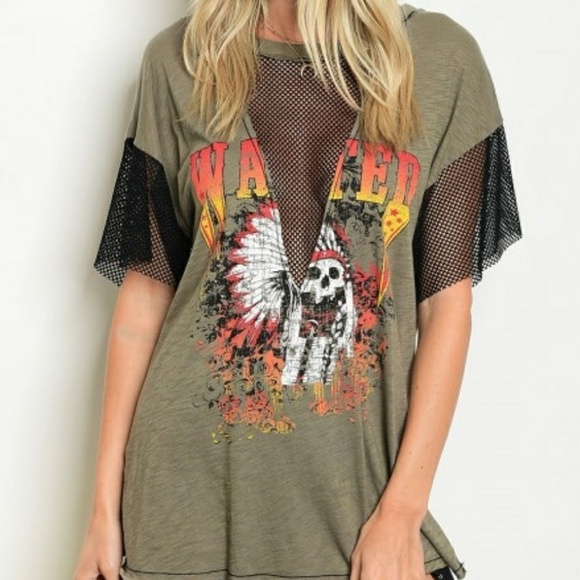 Tops - Mesh deep v neck shirt